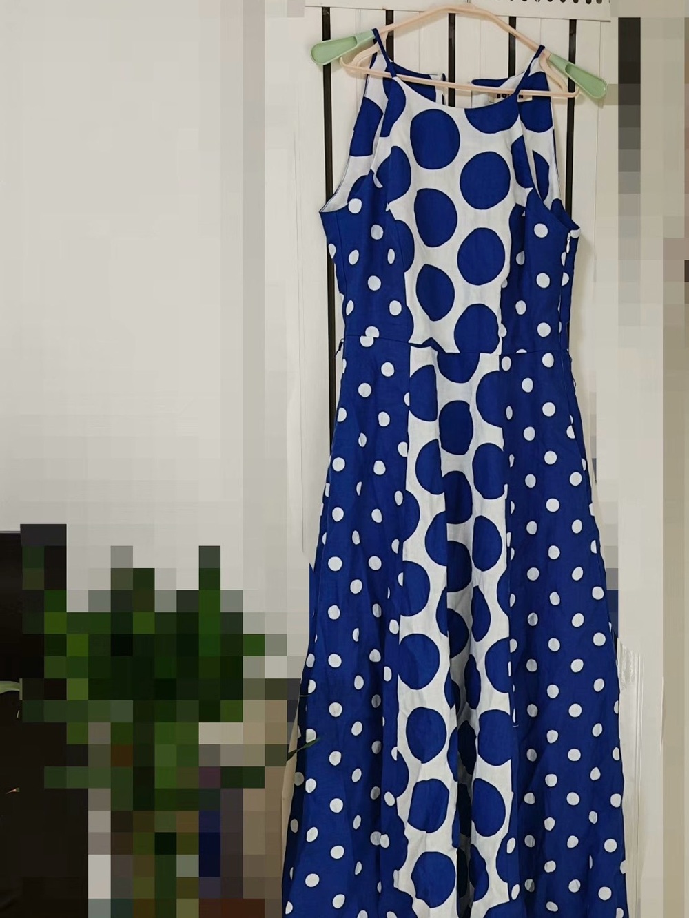 Boden Blue and White Polka Dot Halter Maxi Dress linen dress - Picture 2 of 4